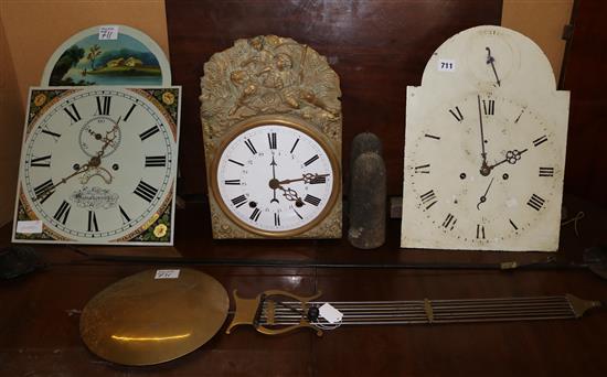 French clock with weights, pendulum & 2 others
